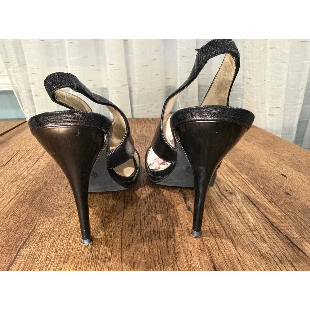 Michael Kors‎ Black Leather Peep Toe Slingback Platform Heels Womens Size 7M